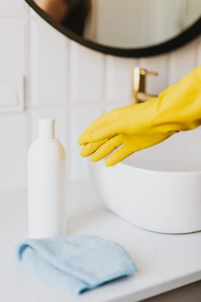 glove and cleaning supplies